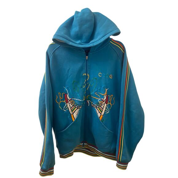 Y2K Coogi Colorful Sneaker Blue Full Zip Hoodie Size XL - Picture 1 of 7